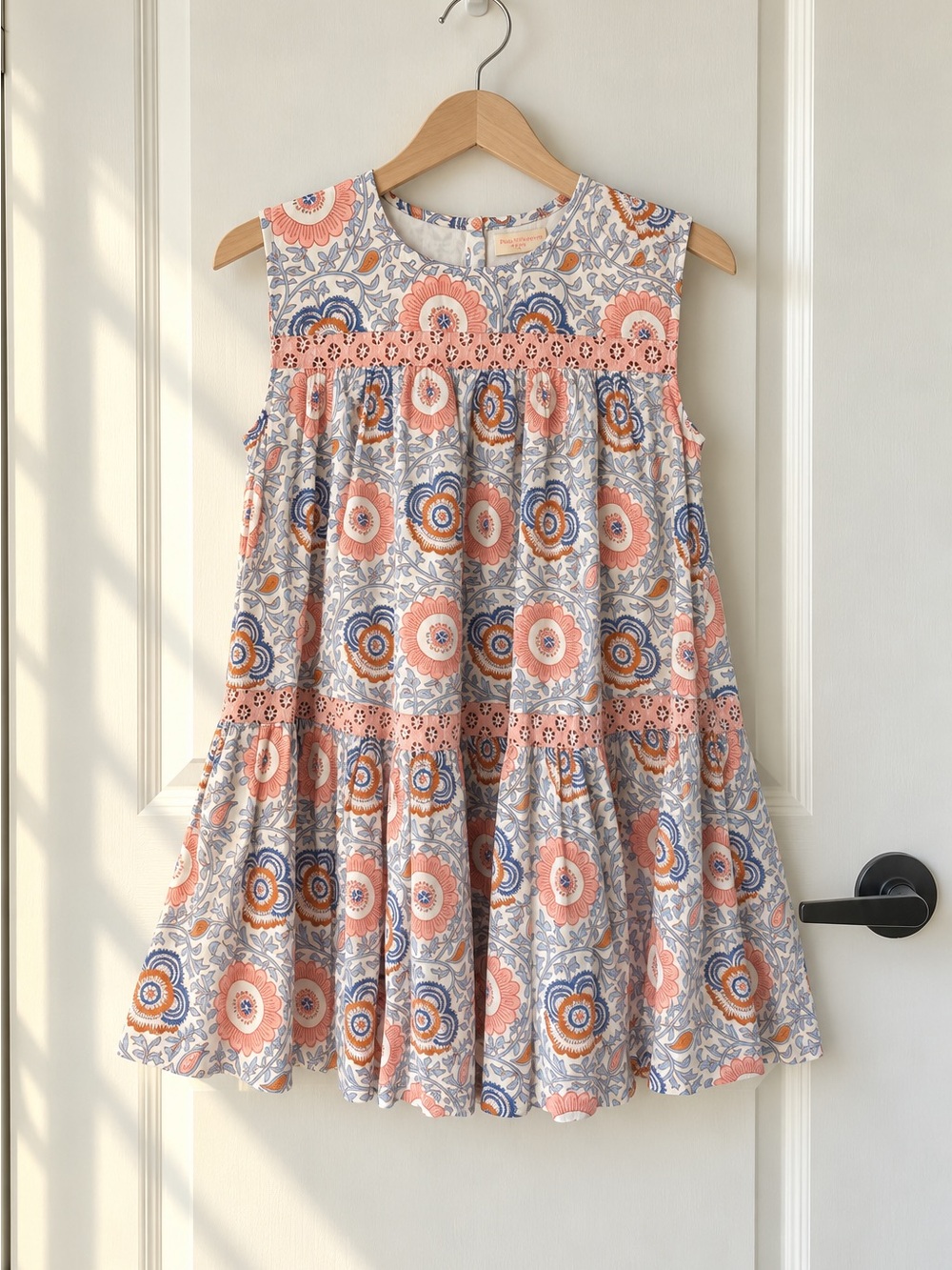 Pink Chicken Girls Floral Block Print Tiered Dress Size 8